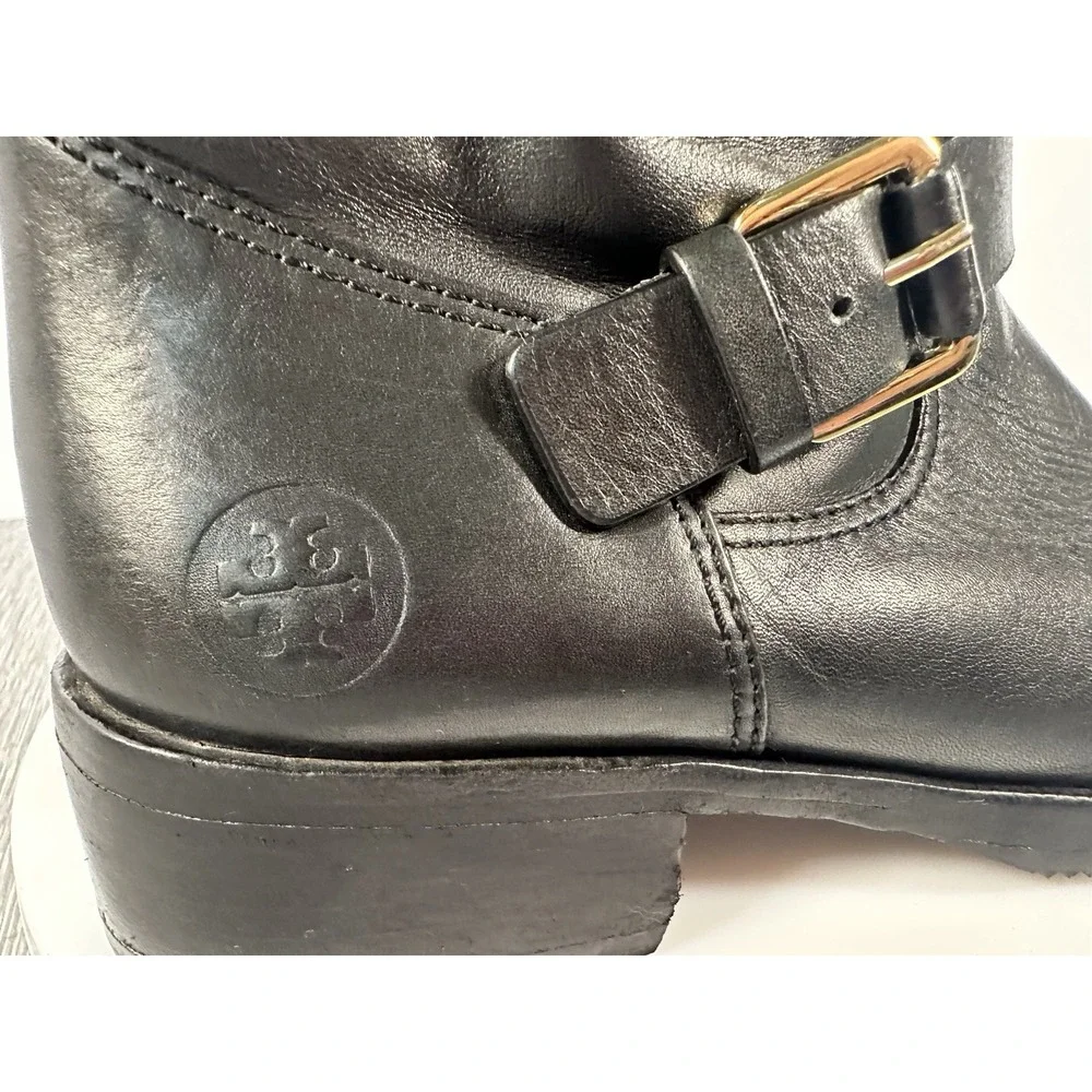 Tory Burch Bennie BLACK Leather Buckled Biker Ankle Boots size 9 Vibram‎ Soles